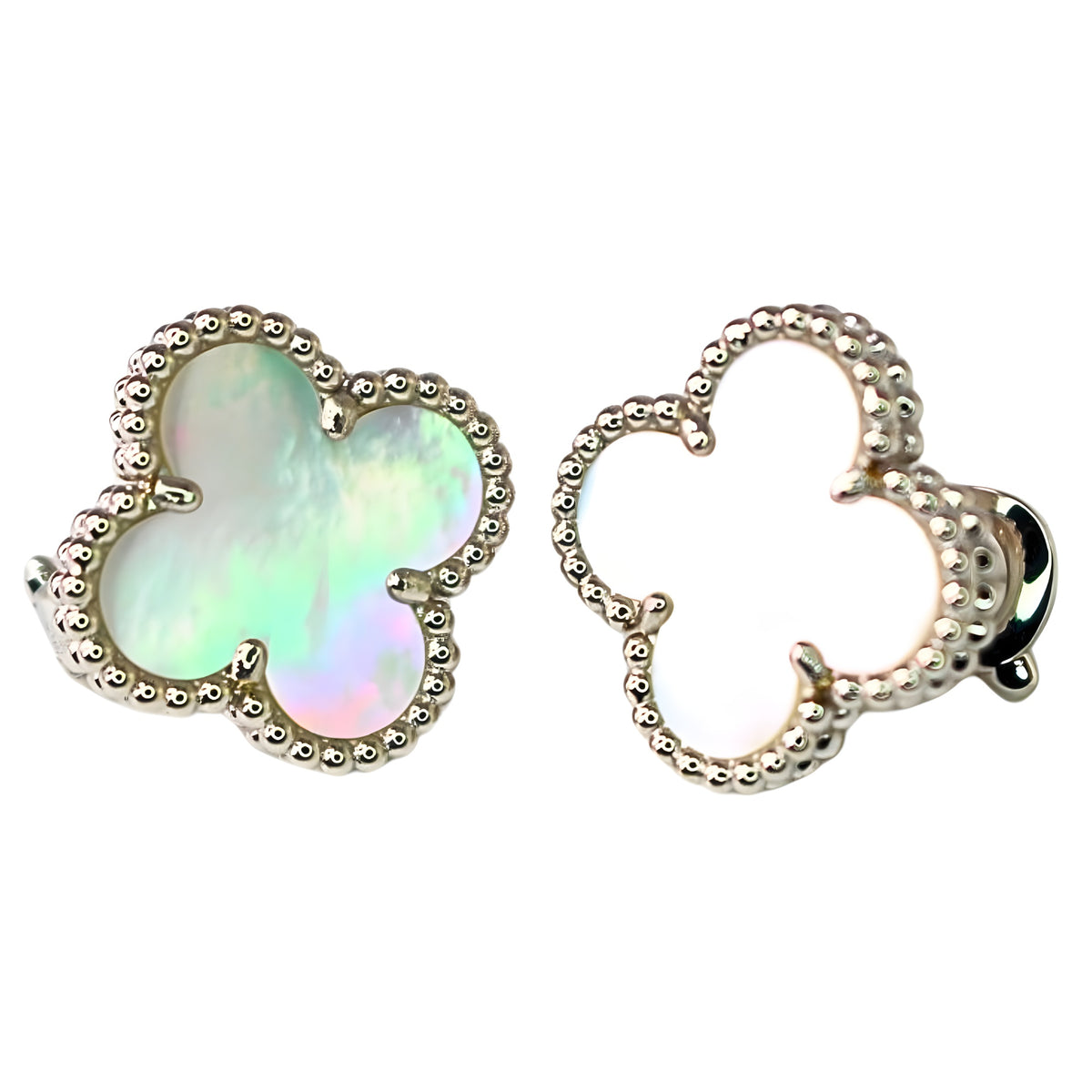 Van Cleef & Arpels Vintage Alhambra Earrings Mother of Pearl 18K White Gold