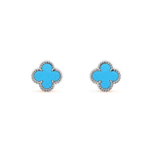 Van Cleef & Arpels Vintage Sweet Alhambra Earrings Turquoise 18K White Gold