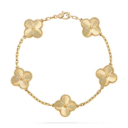 Van Cleef & Arpels Vintage Alhambra Bracelet 5 Motifs 18K Yellow Gold Solid