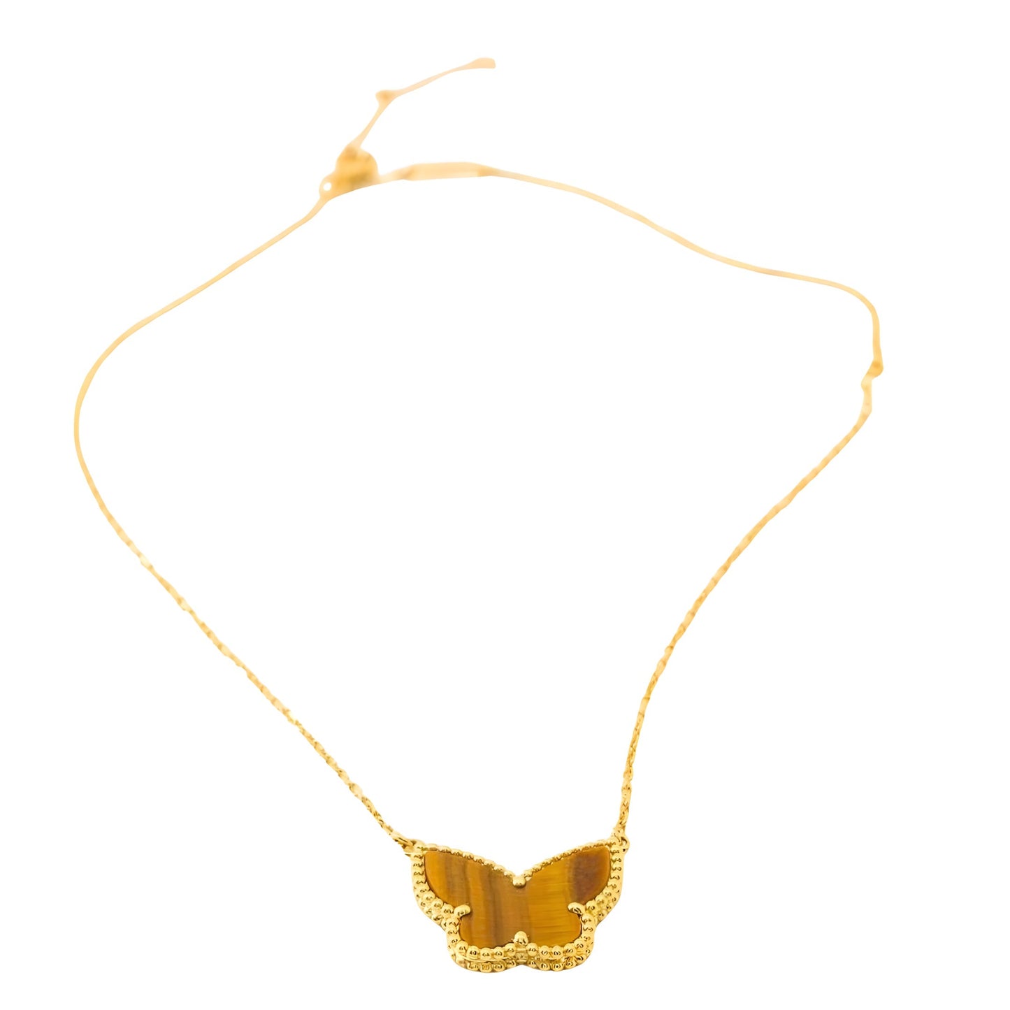 Van Cleef & Arpels Lucky Alhambra Butterfly Pendant – Tiger Eye, 18K Yellow Gold (Pre-Owned)