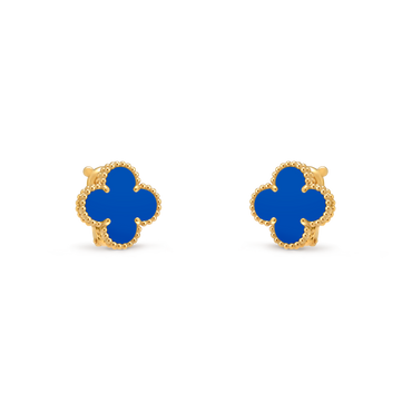 Van Cleef & Arpels Vintage Alhambra Earrings Agate 18K Yellow Gold