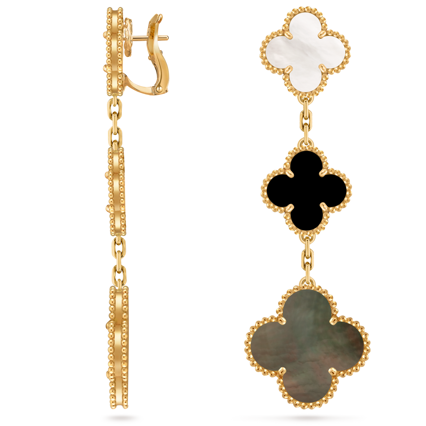 Van Cleef & Arpels Magic 3 motifs Alhambra earrings Mother of pearl and Onyx