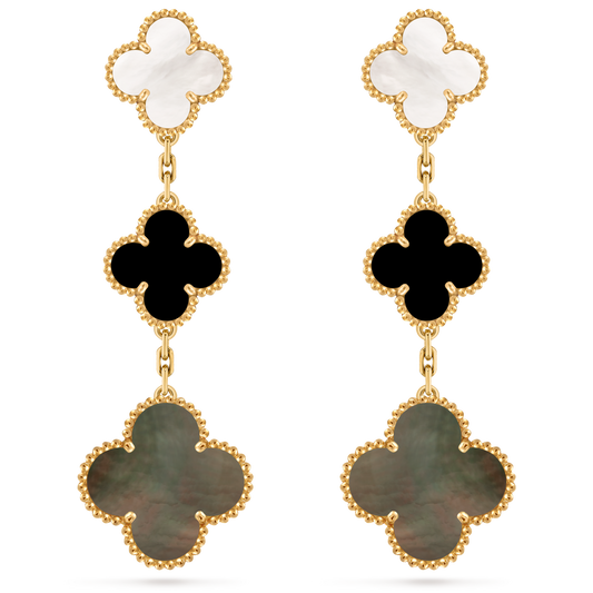 Van Cleef & Arpels Magic 3 motifs Alhambra earrings Mother of pearl and Onyx