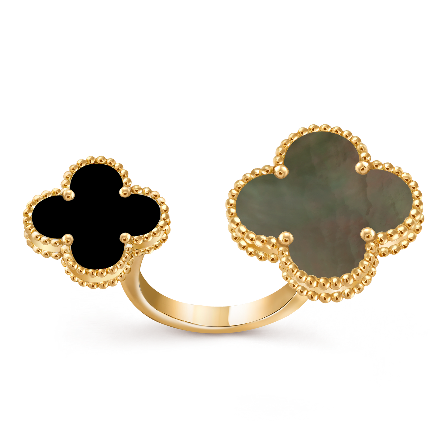 Van Cleef & Arpels Magic Alhambra Between the Finger Ring 18k Yellow Gold Black Mother of Pearl and Onyx