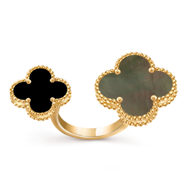 Van Cleef & Arpels Magic Alhambra Between the Finger Ring 18k Yellow Gold Black Mother of Pearl and Onyx
