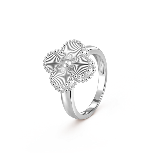 Van Cleef & Arpels Vintage Alhambra Guilloche Ring 18k White Gold (Pre-Owned)