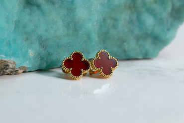 Van Cleef & Arpels Vintage Alhambra Earrings Carnelian 18K Yellow Gold - Maison d'Amour