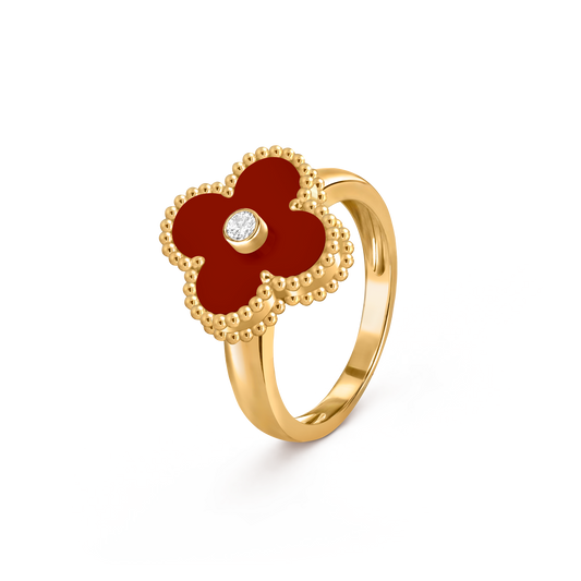 Van Cleef & Arpels Vintage Alhambra Ring 1 Diamond and 18k Yellow Gold Carnelian