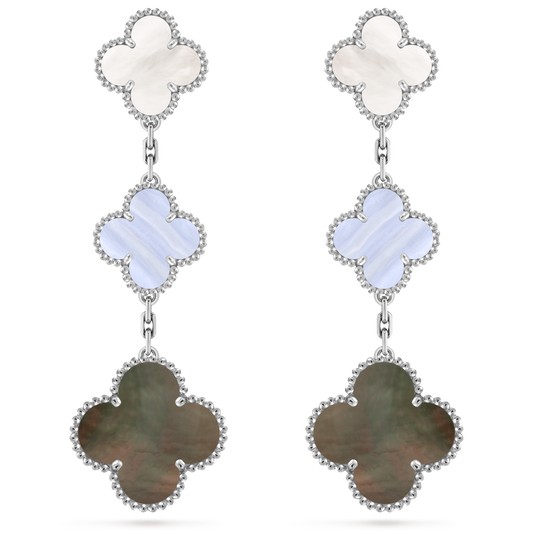 Van Cleef & Arpels 3 motifs Alhambra earrings 8K yellow gold, Chalondony and Mother of Pearl.