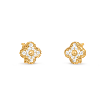 Van Cleef & Arpels Vintage Alhambra Earrings Diamond 18K Yellow Gold
