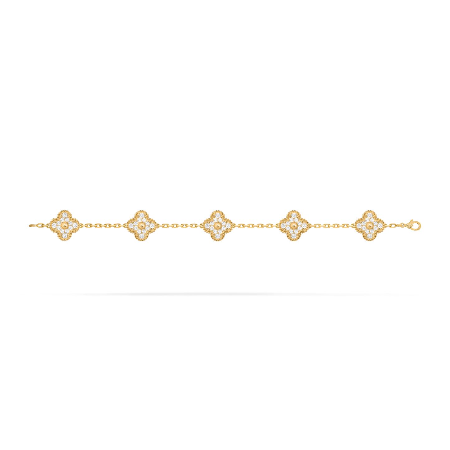 Van Cleef & Arpels Vintage Alhambra Bracelet 5 Motifs Full Diamonds 18K Yellow Gold