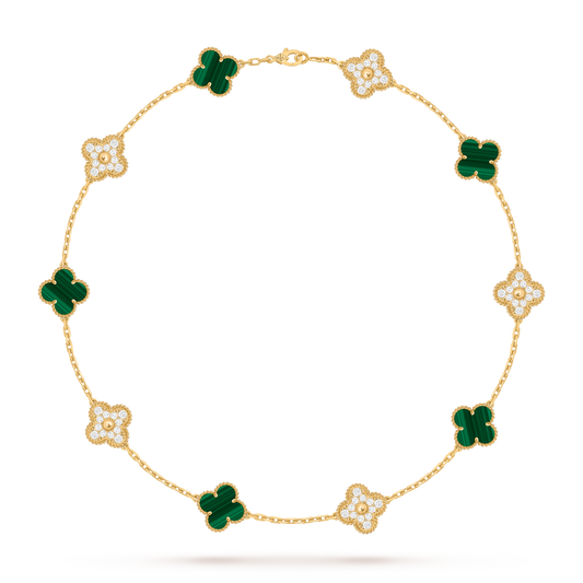Van Cleef & Arpels Alhambra necklace 10 motifs, Diamond Malachite 18K Yellow Gold (Pre-Owned)