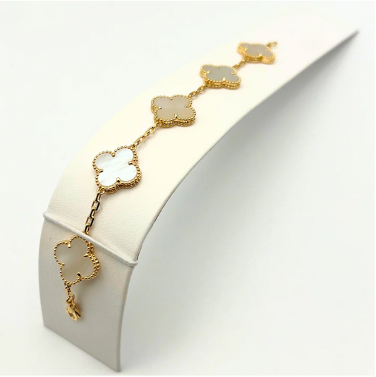 Van Cleef & Arpels Vintage Alhambra Bracelet 5 Motifs MOTHER-OF-PEARL 18K Yellow Gold - Maison d'Amour
