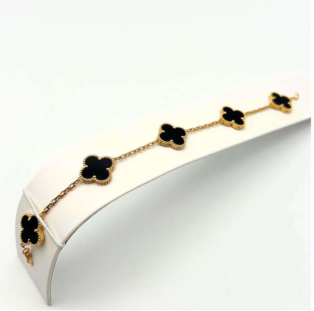 Van Cleef & Arpels Vintage Alhambra Bracelet 5 Motifs Black Onyx 18K Yellow Gold - Maison d'Amour