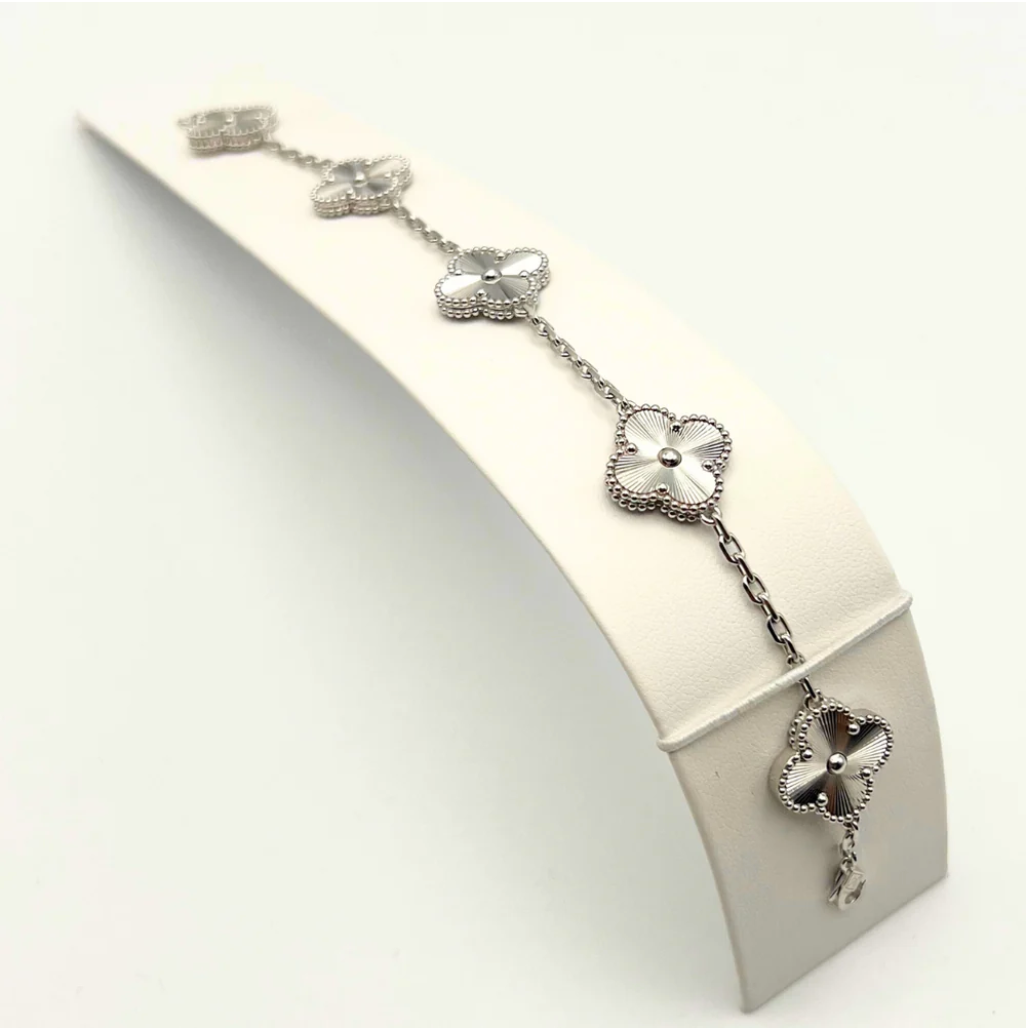 Van Cleef & Arpels Vintage Alhambra Bracelet 5 18k White Gold - Maison d'Amour