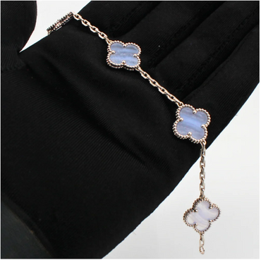 Van Cleef & Arpels Vintage Alhambra Bracelet 5 18k White Gold Chalecedony - Maison d'Amour