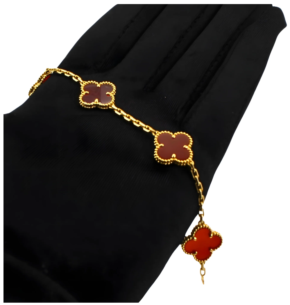 Van Cleef & Arpels Vintage Alhambra Bracelet 5 Motifs Carnelian 18K Yellow Gold - Maison d'Amour