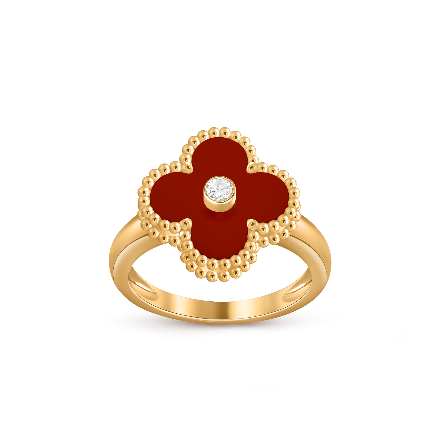 Van Cleef & Arpels Vintage Alhambra Ring 1 Diamond and 18k Yellow Gold Carnelian