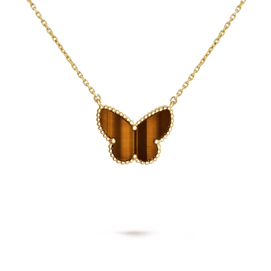 Van Cleef & Arpels Lucky Alhambra Butterfly Pendant – Tiger Eye, 18K Yellow Gold (Pre-Owned)