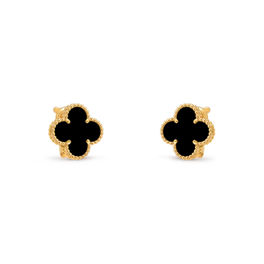 Van Cleef & Arpels Vintage Alhambra Earrings Onyx 18K Yellow Gold