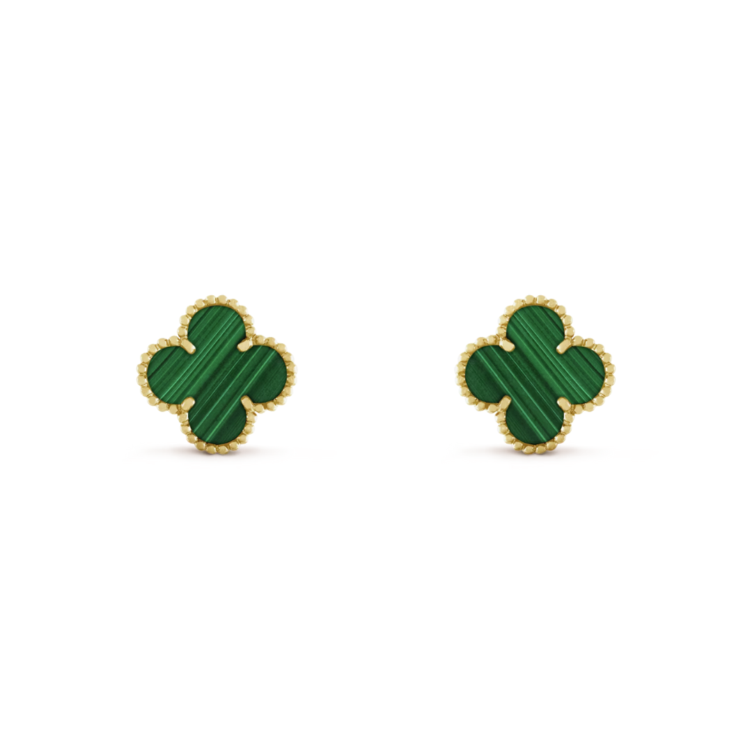 Van Cleef & Arpels Vintage Alhambra Earrings Malachite 18K Yellow Gold