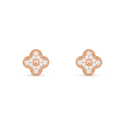 Van Cleef & Arpels Vintage Alhambra Earrings Diamond 18K Rose Gold