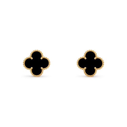 Van Cleef & Arpels Vintage Alhambra Earrings Onyx 18K Yellow Gold