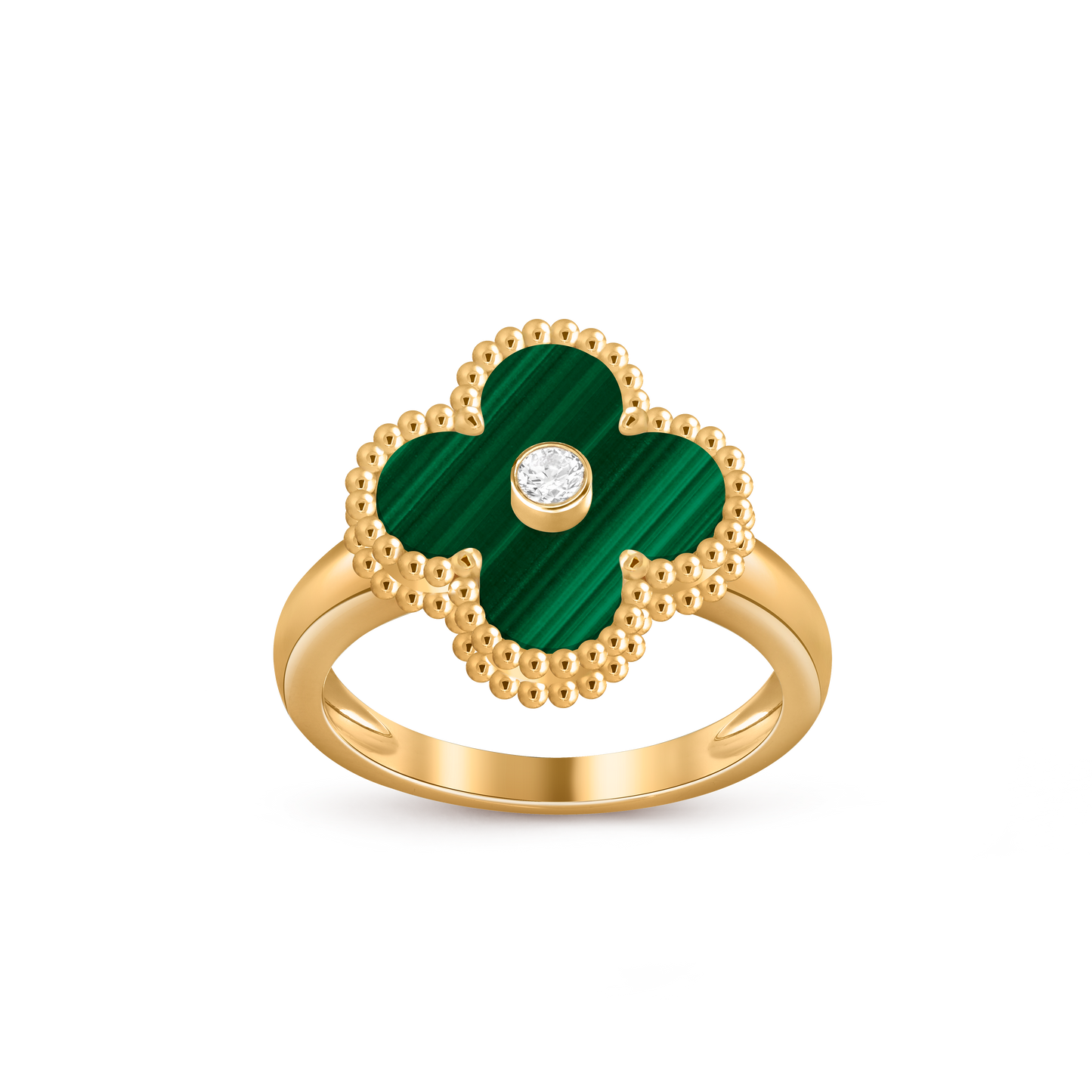 Van Cleef & Arpels Vintage Alhambra Ring 1 Diamond and 18k Yellow Gold Yellow Malachite