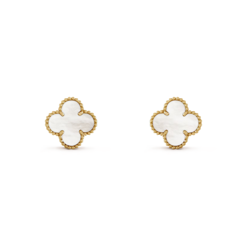 Van Cleef & Arpels Vintage Alhambra Earrings Mother of Pearl 18K Yellow Gold