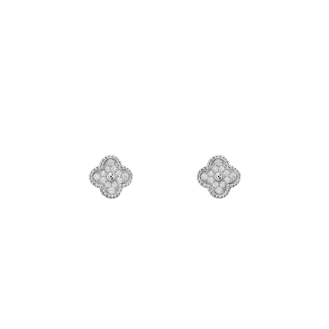 Van Cleef & Arpels Vintage Alhambra Earrings Diamond 18K White Gold
