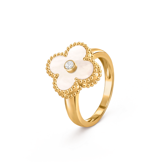 Van Cleef & Arpels Vintage Alhambra Ring 1 Diamond and 18k Yellow Gold Mother Of Pearl