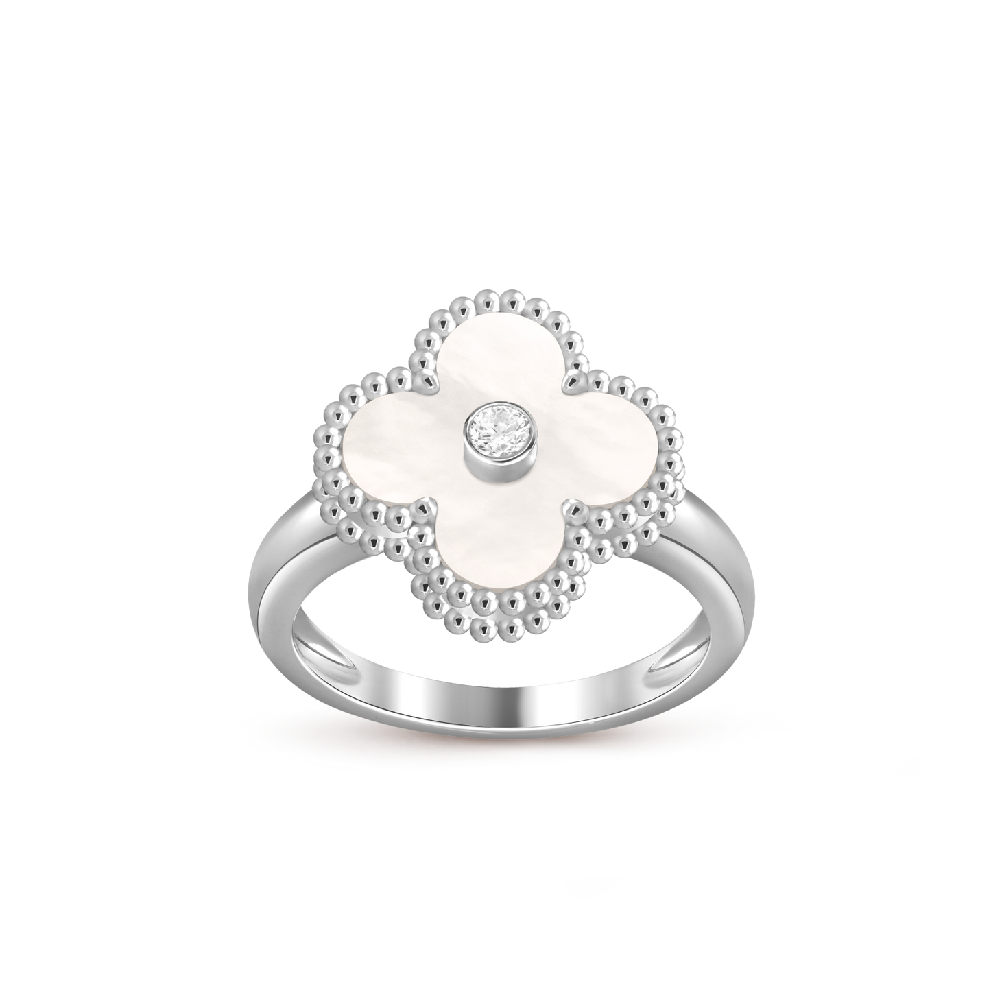 Van Cleef & Arpels Vintage Alhambra Ring & 1 Diamond and 18k White Gold White Mother of Pearl