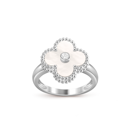 Van Cleef & Arpels Vintage Alhambra Ring & 1 Diamond and 18k White Gold White Mother of Pearl