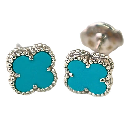 Van Cleef & Arpels Vintage Sweet Alhambra Earrings Turquoise 18K White Gold