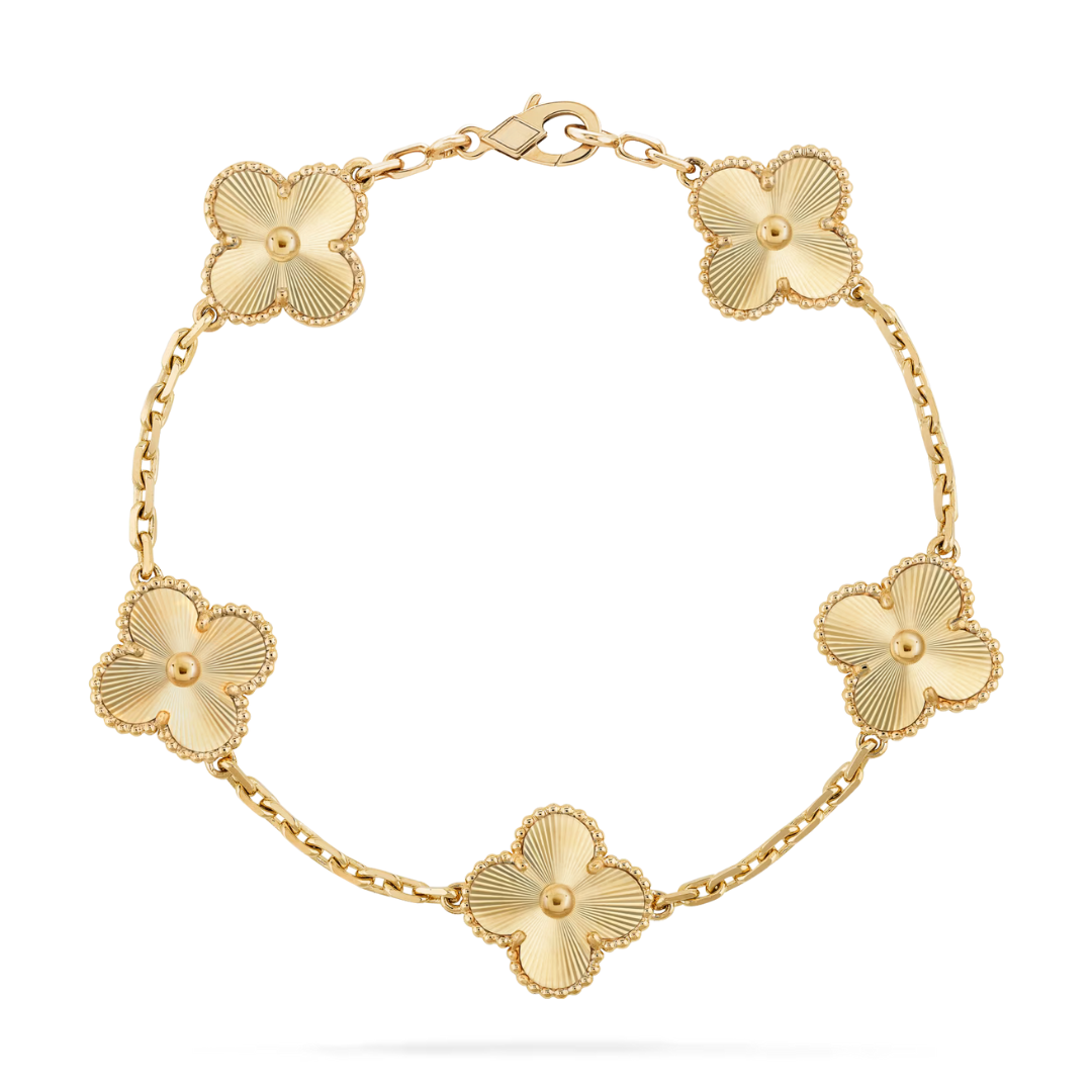 Van Cleef & Arpels Vintage Alhambra Bracelet 5 Motifs 18K Yellow Gold Solid