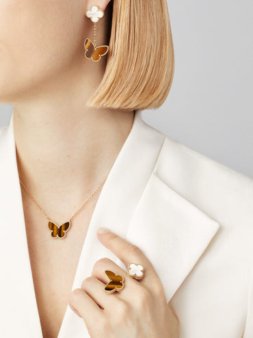 Van Cleef & Arpels Lucky Alhambra Butterfly Pendant – Tiger Eye, 18K Yellow Gold (Pre-Owned)