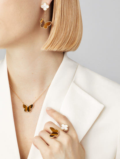 Van Cleef & Arpels Lucky Alhambra Butterfly Pendant – Tiger Eye, 18K Yellow Gold (Pre-Owned)
