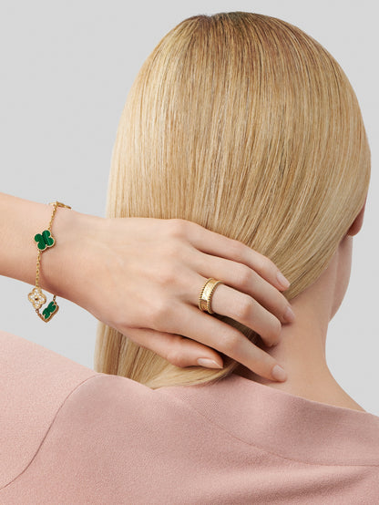 Van Cleef & Arpels Vintage Alhambra Bracelet 5 Motifs Full Diamonds and Malachite 18K Yellow Gold