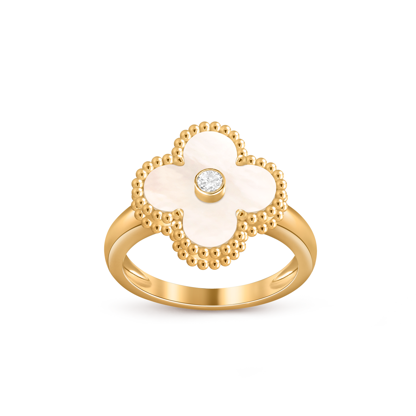 Van Cleef & Arpels Vintage Alhambra Ring 1 Diamond and 18k Yellow Gold Mother Of Pearl