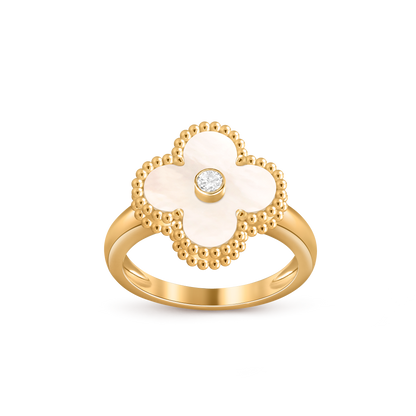 Van Cleef & Arpels Vintage Alhambra Ring 1 Diamond and 18k Yellow Gold Mother Of Pearl
