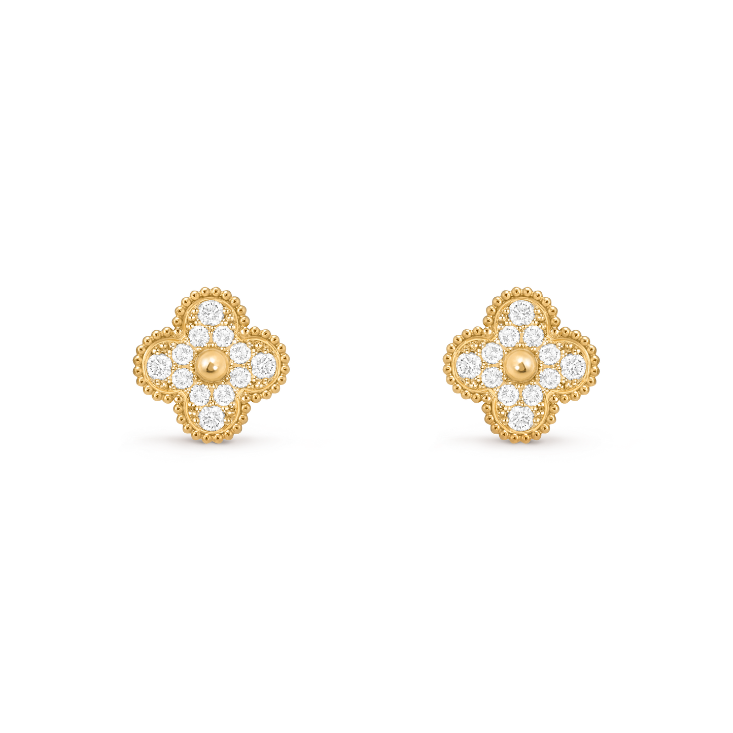 Van Cleef & Arpels Vintage Alhambra Earrings Diamond 18K Yellow Gold