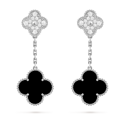 Van Cleef & Arpels 2 motifs Magic Alhambra earrings 18K white gold, Diamond and Onyx.