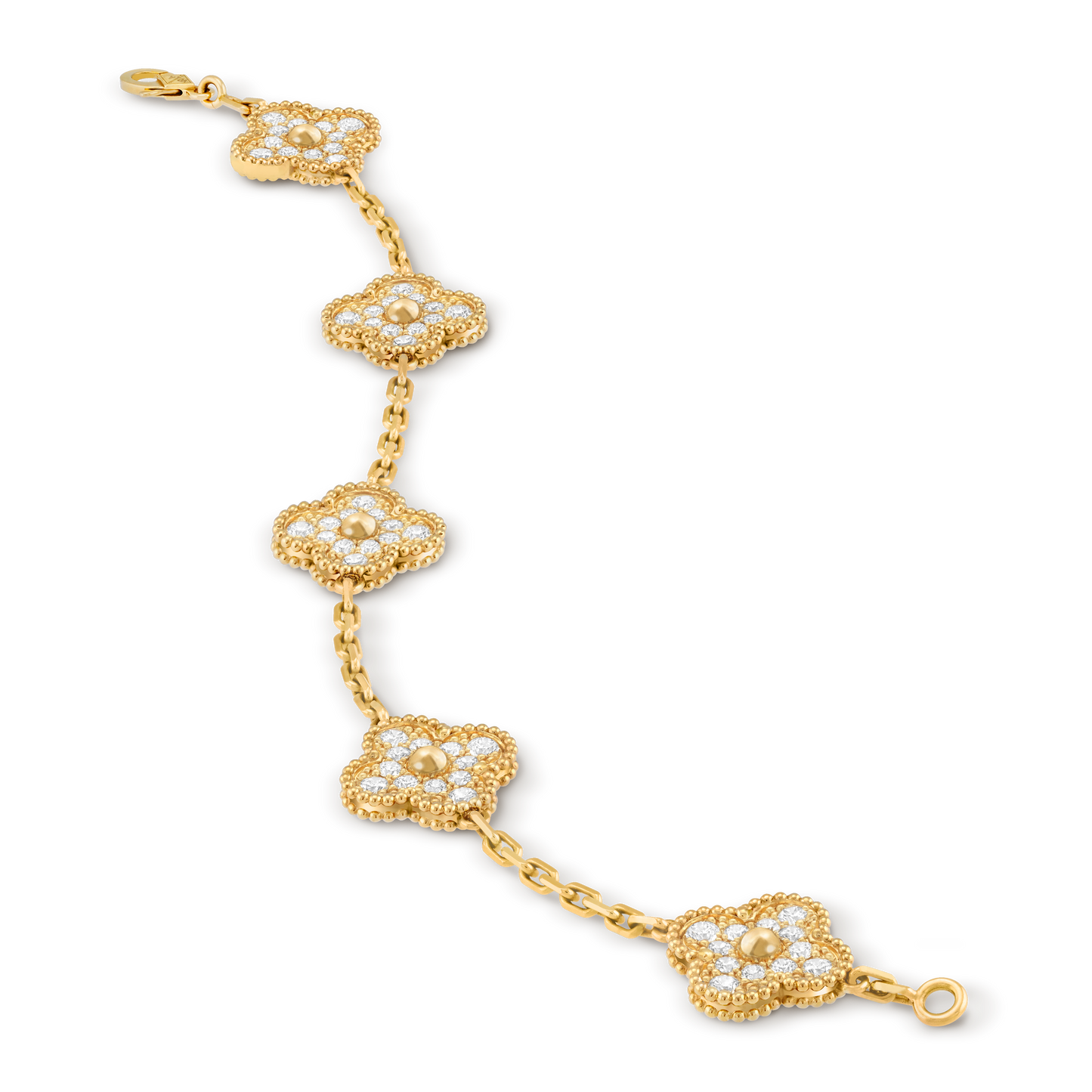 Van Cleef & Arpels Vintage Alhambra Bracelet 5 Motifs Full Diamonds 18K Yellow Gold