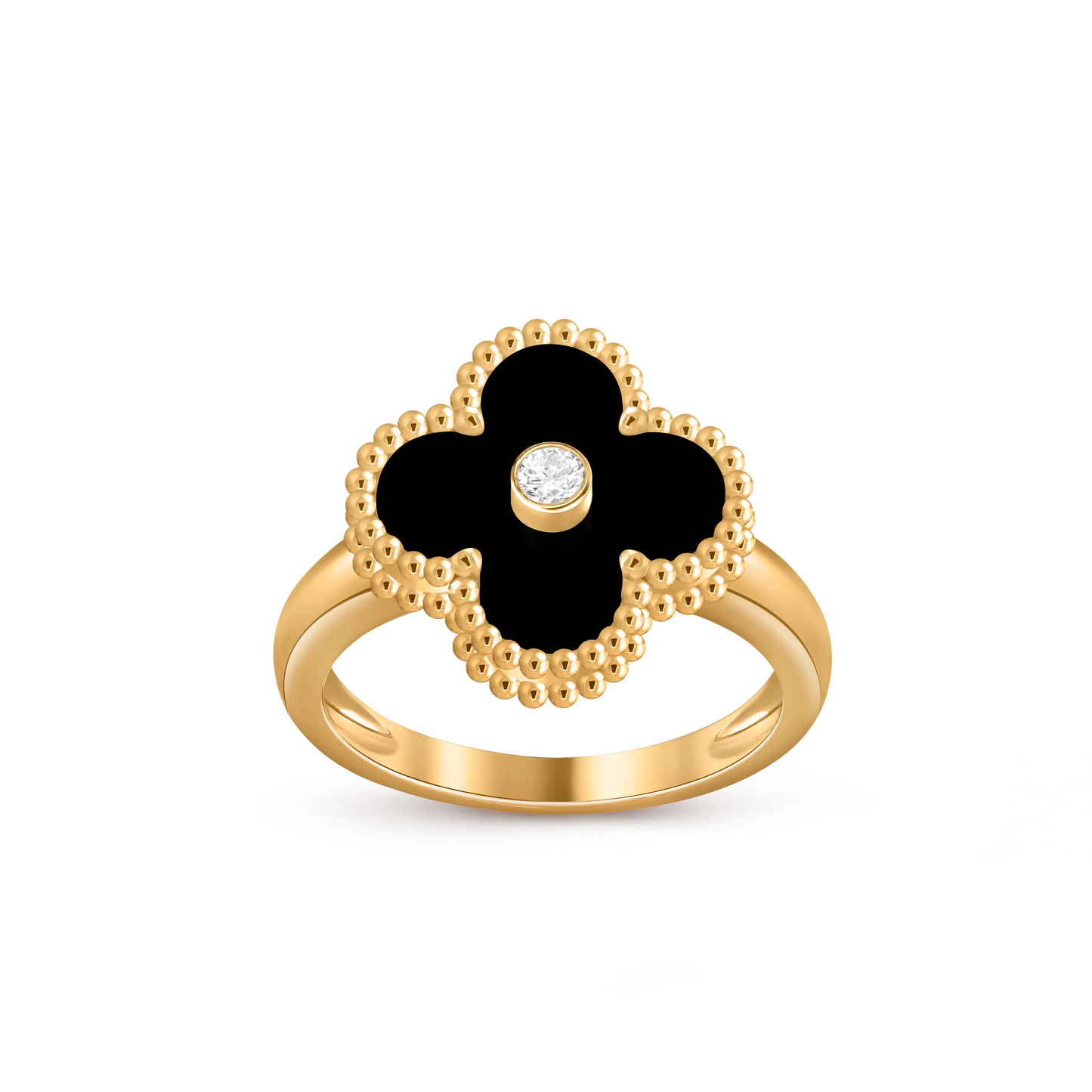 Van Cleef & Arpels Vintage Alhambra Ring 1 Diamond and 18k Yellow Gold & Onyx