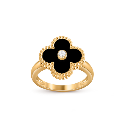 Van Cleef & Arpels Vintage Alhambra Ring 1 Diamond and 18k Yellow Gold & Onyx