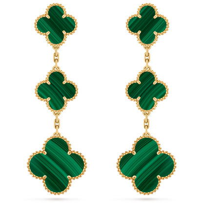 Van Cleef & Arpels Magic 3 motifs Alhambra earrings 18K yellow gold and Malachite.