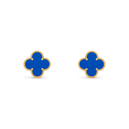 Van Cleef & Arpels Vintage Alhambra Earrings Agate 18K Yellow Gold