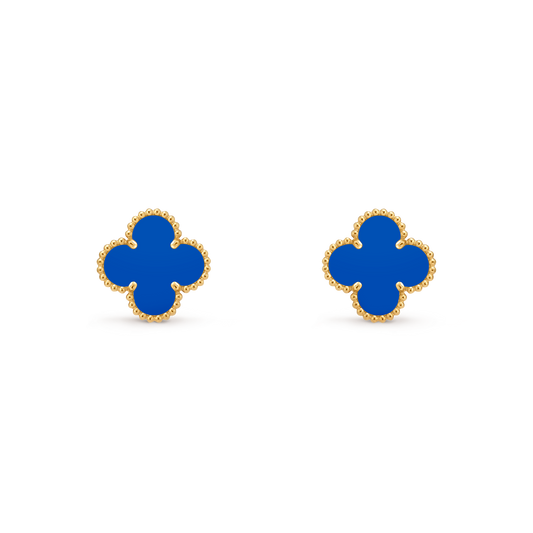 Van Cleef & Arpels Vintage Alhambra Earrings Agate 18K Yellow Gold