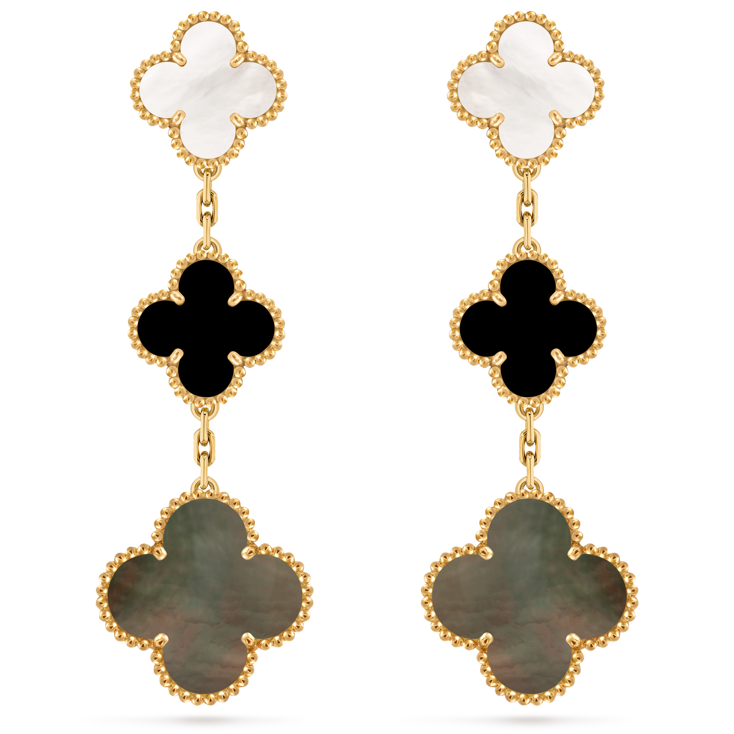 Van Cleef & Arpels Magic 3 motifs Alhambra earrings Mother of pearl and Onyx