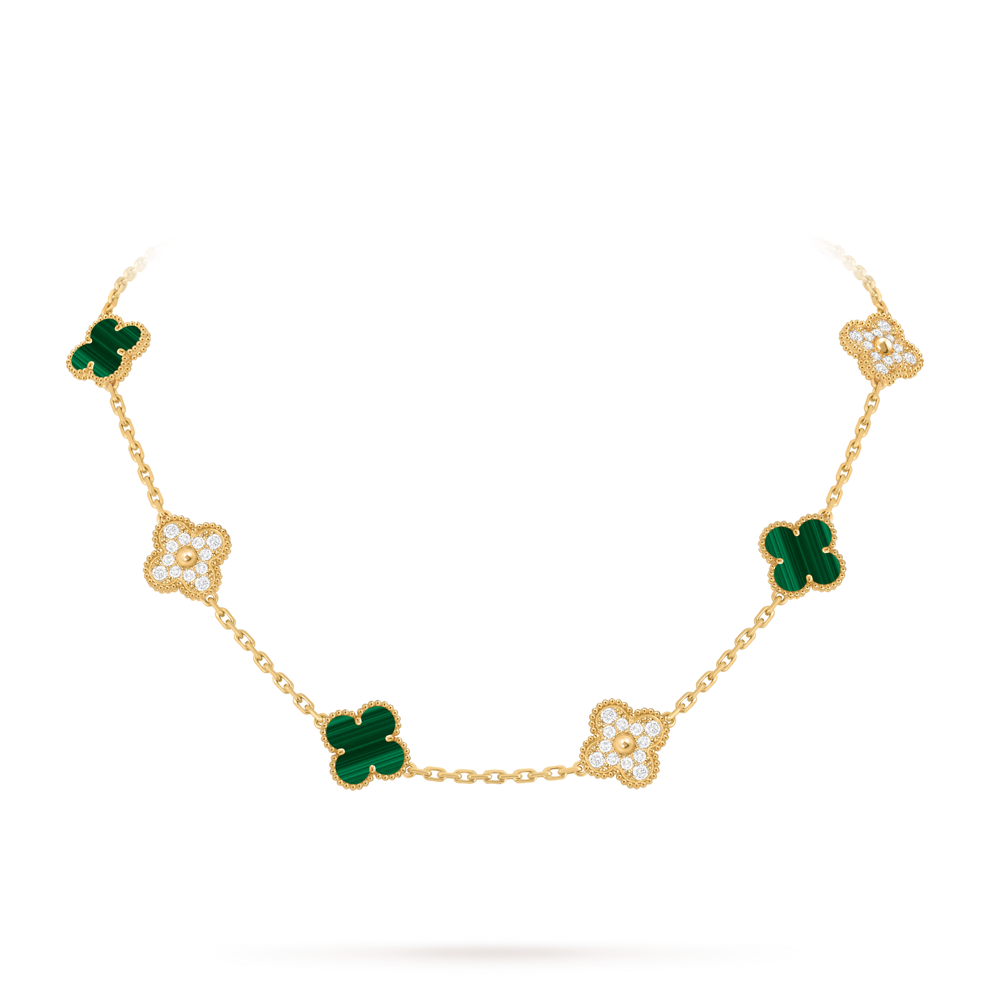 Van Cleef & Arpels Alhambra necklace 10 motifs, Diamond Malachite 18K Yellow Gold (Pre-Owned)